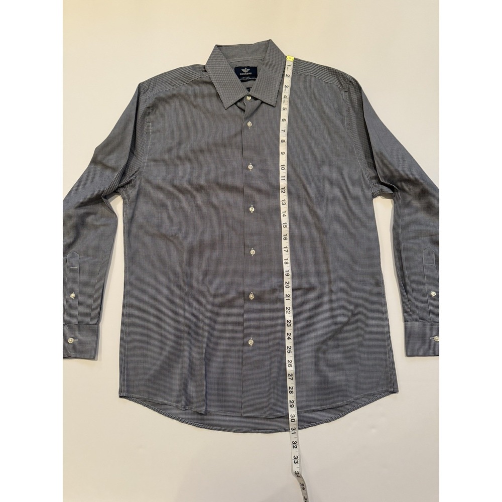 Dockers Men Medium Button Down Shirt Fitted Blue White Check 15-15 1/2 Formal